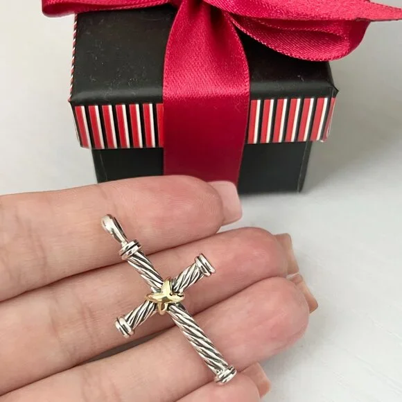 David Yurman Sterling Silver Cable Cross Pendant With 18K Gold X